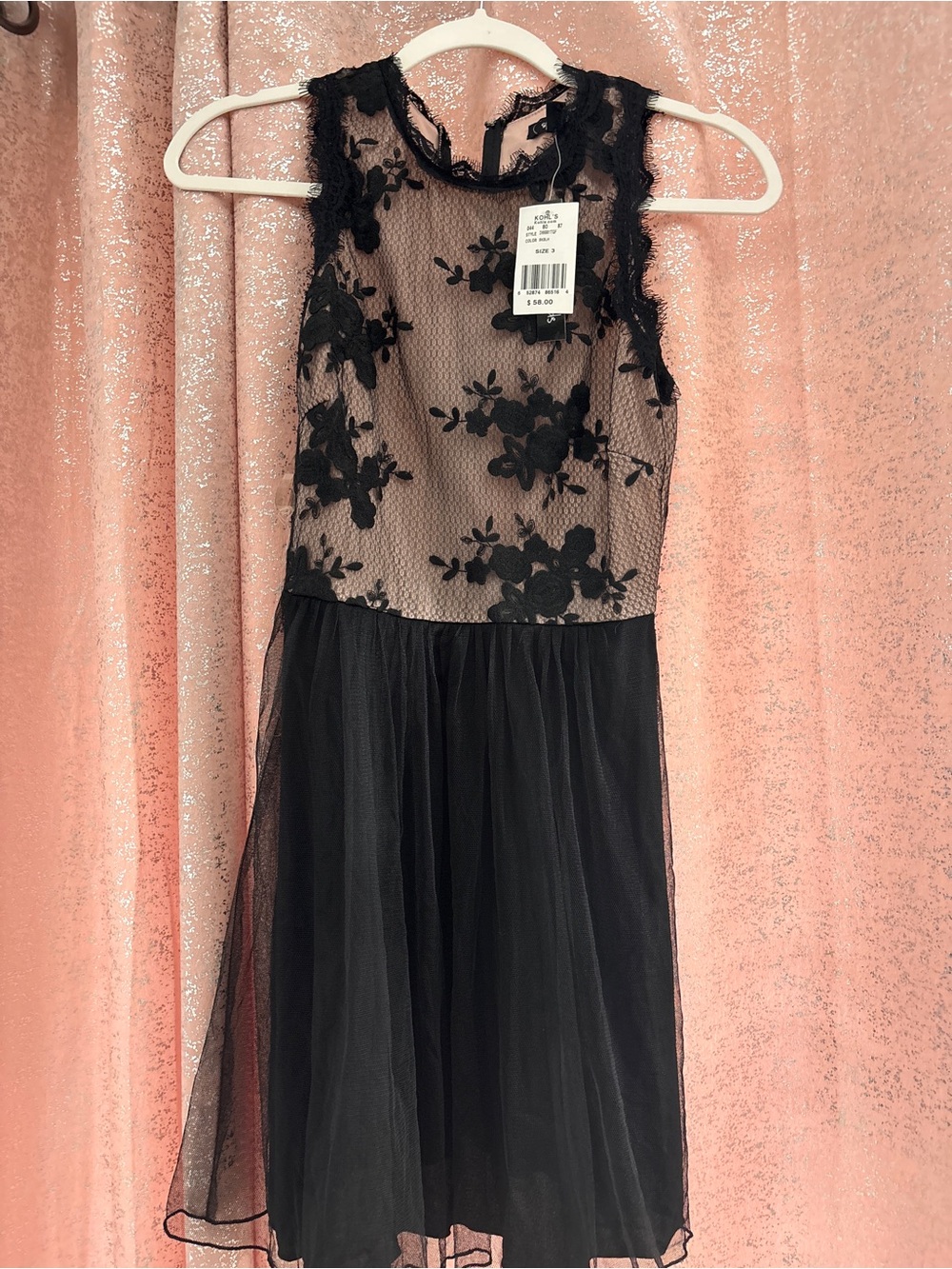 Speechless Black Floral Lace & Tulle Girls' Dress
